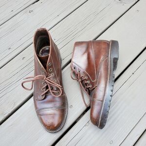 Vintage 90s y2k Brown Leather Lace-up Cap Toe Chunky Lug Sole Granny Boots 7.5